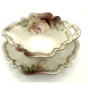 R&S Germany Porcelain China Rose Pattern vintage Bowl w/ Dish Candy MCM